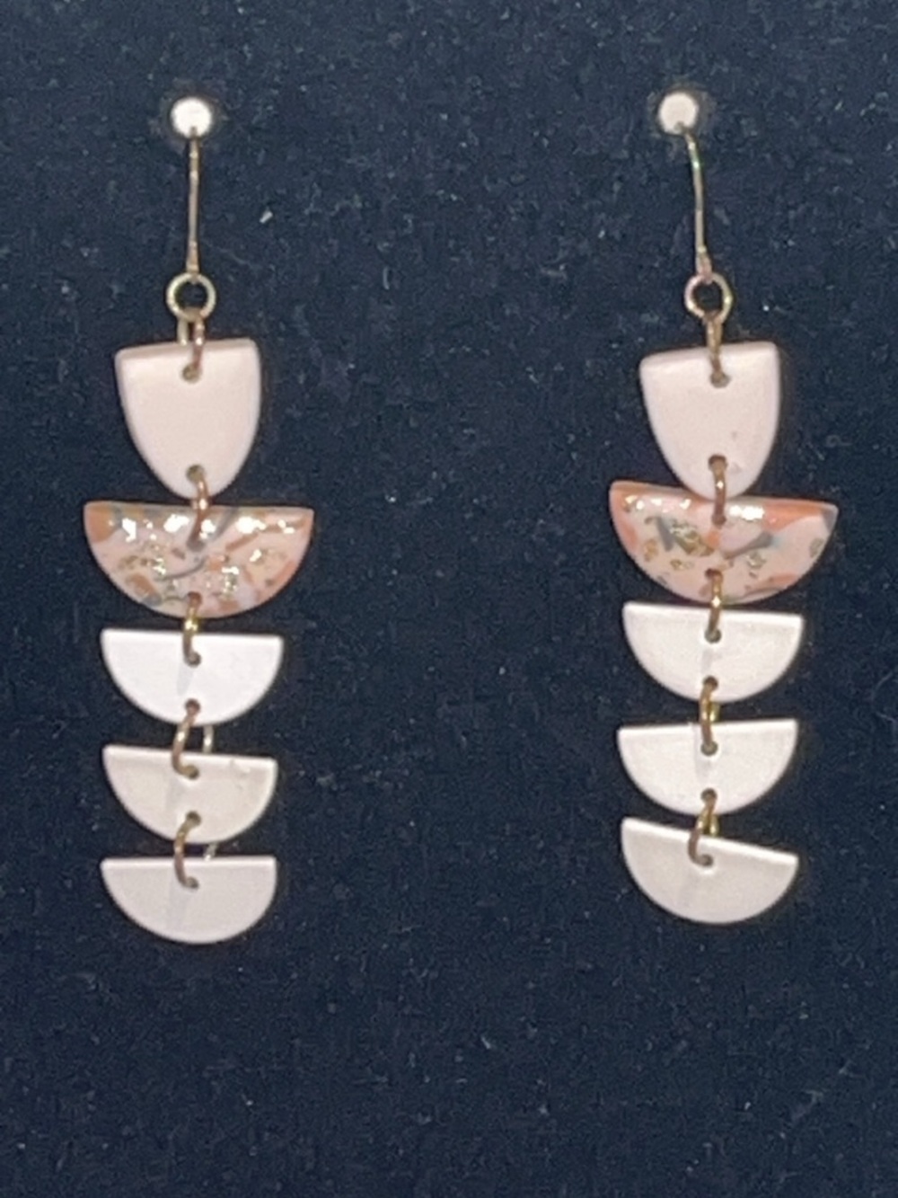 Hand Crafted Blush Pink Resin Linked Drop Earrings with Gold Fleck